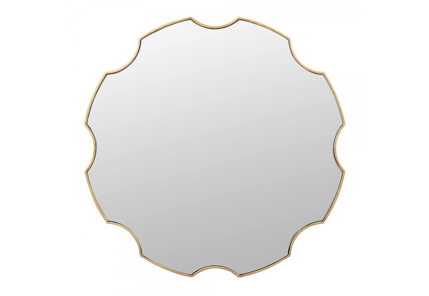 Glamour nástenné zrkadlo Aurelia v tvare ozubeného kolesa so zlatým tenkým kovovým dvojitým rámom a vyvýšenými okrajmi