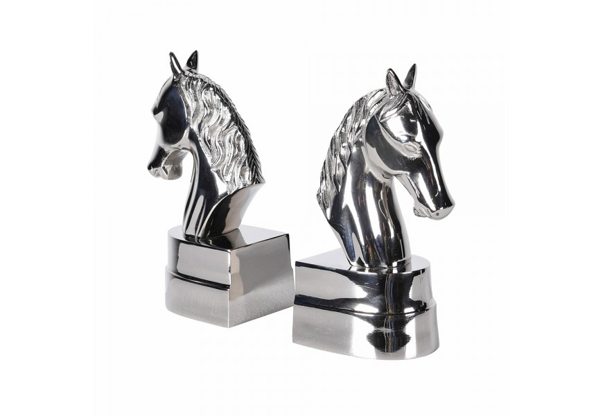 Glamour sada kovových strieborných zarážok na knihy Equus s dekorom konských hláv 22 cm