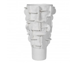 Glamour vysoká porcelánová váza Saphira v bielej farbe s okrúhlym tvarom s plastickými výbežkami usporiadanými horizontálne a vertikálne po celom povrchu vhodná na suché alebo umelé rastliny