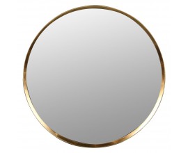 Art deco závesné okrúhle zrkadlo s tenkým kovovým rámom v zlatej farbe elegantný nástenný doplnok do luxusného interiéru