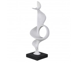 Moderná abstraktná socha Twist zo sivej živice s čiernou štvorcovou podstavou 70 cm