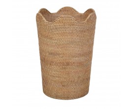 Etno okrúhly hnedý ratanový držiak Umbra na dáždniky s povrazovým výpletom a vlnkovaným dizajnom horného okraja