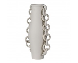 Moderná porcelánová váza Chain v sivej farbe s bočným dekorom reťazí 43 cm