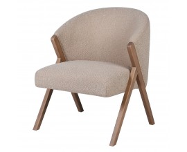 Luxusná moderná čalúnená jedálenská stolička Jerry s taupé béžovým poťahom a kaučukovými hnedými nožičkami 79 cm