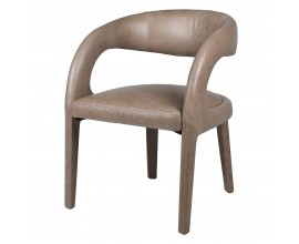 Dizajnová jedálenská stolička Leslie s béžovým koženým poťahom s atypickou oblou tvarovanou opierkou s otvorom medzi operadlom a sedadlom a s nožičkami potiahnutými kožou