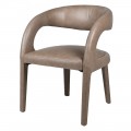 Dizajnová jedálenská stolička Leslie s béžovým koženým poťahom s atypickou oblou tvarovanou opierkou s otvorom medzi operadlom a sedadlom a s nožičkami potiahnutými kožou