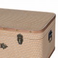 Retro obdĺžniková sada dvoch dekoračných kufrov Luggage v hnedej farbe s látkovým poťahom a kovovými detailmi 65 cm