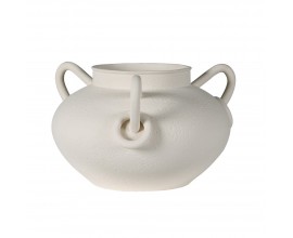 Orientálna biela porcelánová váza Ayla okrúhleho tvaru s tromi uškami s dekoratívnymi obručami 36 cm