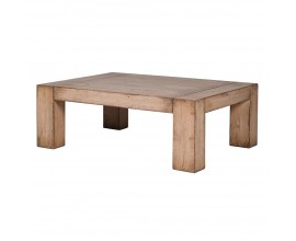 Vintage obdĺžnikový béžový konferenčný stolík Fermont z recyklovaného masívneho dreva s patinovaným povrchom s kvádrovými nožičkami