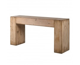 Vidiecky obdĺžnikový béžový konzolový stolík Fermont z recyklovaného masívneho dreva s patinovaným povrchom s dvomi kvádrovými nožičkami