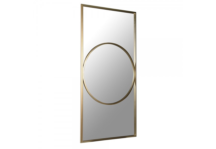 Luxusné glamour obdĺžnikové zrkadlo Solaris s kovovým rámom v zlatej farbe s lesklým povrchom s dekoratívnou kružnicou v strednej časti
