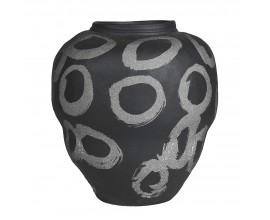 Dizajnová moderná porcelánová váza Loop v čiernej farbe s dekoratívnymi kružnicami v sivej farbe 36 cm