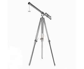 Luxusná dizajnová strieborná dekorácia teleskop Stellar s trojnožkovou kovovou podstavou 163 cm