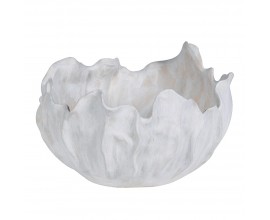 Moderná biela misa Coral z porcelánu organického tvaru rozkvitnutého kvetu s textúrovaným povrchom s béžovou patinou so zaoblenými okrajmi