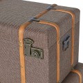 Retro obdĺžniková sada troch dekoratívnych kufrov Heritage s látkovým poťahom tmavohnedej farby s kovovými detailmi 56 cm