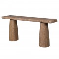 Luxusný etno konzolový stolík Sahari z masívneho svetlohnedého recyklovaného dreva s dvomi kónickými nožičkami 184 cm