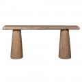 Luxusný etno konzolový stolík Sahari z masívneho svetlohnedého recyklovaného dreva s dvomi kónickými nožičkami 184 cm