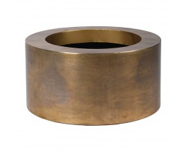 Vintage záhradný kovový vodeodolný kvetináč Rondo valcového tvaru mosadznej farby s patinovaným efektom s okrúhlym otvorom