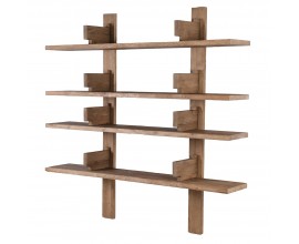 Luxusná vintage štvorúrovňová závesná polica Semba z masívneho svetlohnedého dreva s vertikálnou konštrukciou 182 cm