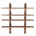 Luxusná vintage štvorúrovňová závesná polica Semba z masívneho svetlohnedého dreva s vertikálnou konštrukciou 182 cm