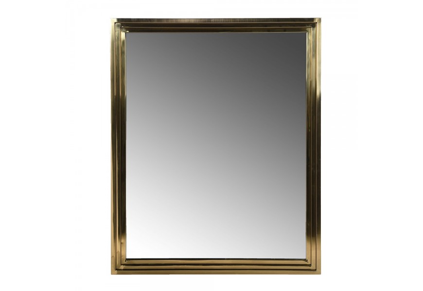 Glamour obdĺžnikové závesné zrkadlo Cascade so zlatým kovovým trojitým rámom v kaskádovom dizajne s hladkým lesklým povrchom