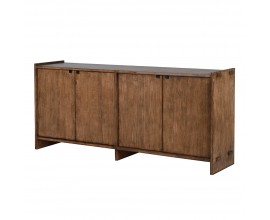 Luxusný masívny štvordverový príborník Plymouth v naturálnej hnedej farbe s priznanou kresbou letokruhov z recyklovaného dreva s tromi nohami konštrukčnými detailmi na stranách s vintage povrchovou úpravou