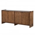 Luxusný masívny štvordverový príborník Plymouth v naturálnej hnedej farbe s priznanou kresbou letokruhov z recyklovaného dreva s tromi nohami konštrukčnými detailmi na stranách s vintage povrchovou úpravou