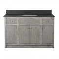 Luxusná vintage sivá kúpeľňová skrinka Ritta s umývadlom so štyrmi dvierkami a dvomi zásuvkami a čiernou kamennou doskou 160 cm