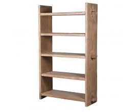 Luxusná vidiecka masívna knižnica Phinia s rustikálnym dizajnom z hnedého recyklovaného dreva s prirodzenou štruktúrou s piatimi policami a plnými bočnými stenami