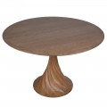 Luxusný moderný okrúhly jedálenský stôl Ashton s jednou nohou so zatočeným dizajnom v naturálnej hnedej farbe dreva 125 cm