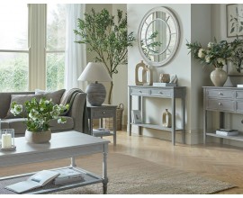 Luxusná vidiecka zostava obývacieho nábytku Elmont v sivom vintage prevedení s vyrezávaným zdobením