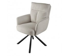 Štýlová retro otočná stolička Dover s béžovým čalúnením a so šikmými čiernymi nohami z kovu