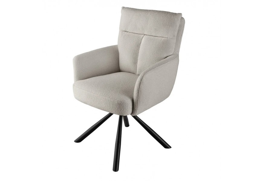 Štýlová retro otočná stolička Dover s béžovým čalúnením a so šikmými čiernymi nohami z kovu
