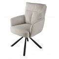 Štýlová retro otočná stolička Dover s béžovým čalúnením a so šikmými čiernymi nohami z kovu