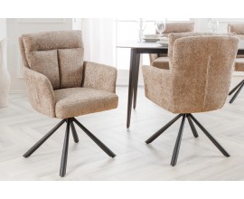 Dizajnová retro otočná stolička Dover s prešívaným čalúnením v béžovo sivej farbe 92 cm