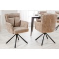 Dizajnová moderná čalúnená otočná stolička Dover s bočnými opierkami s béžovým textilným poťahom s výrazným tkaním