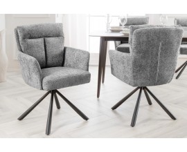 Dizajnová moderná čalúnená sivá stolička Dover s bočnými opierkami a čiernou kovovou podstavou s otočným mechanizmom