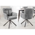 Dizajnová moderná čalúnená sivá stolička Dover s bočnými opierkami a čiernou kovovou podstavou s otočným mechanizmom