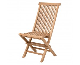 Moderná záhradná stolička Maluku so skladacou funkciou z masívneho teakového dreva v naturálnom svetlom hnedom prevedení s vysokou chrbtovou opierkou a sedadlom s lamelovou výplňou