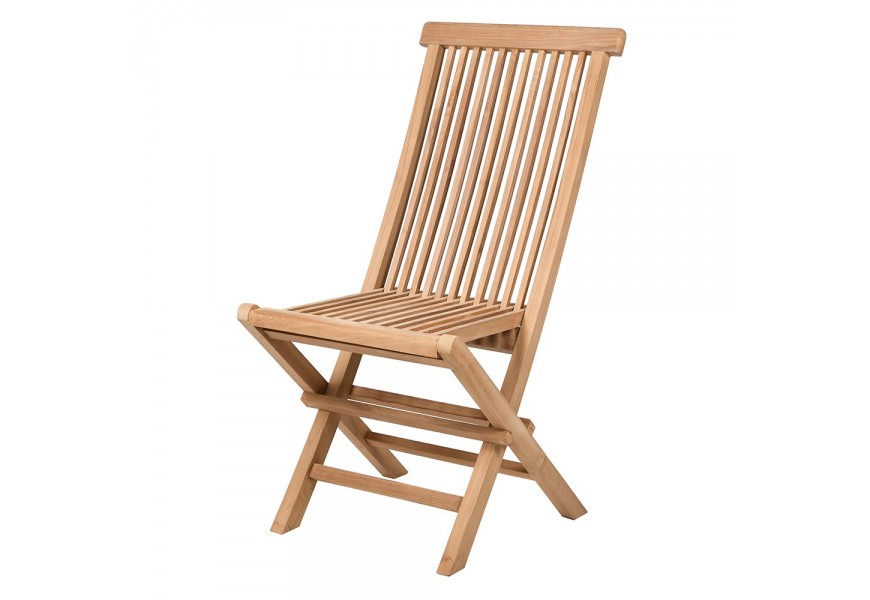Moderná záhradná stolička Maluku so skladacou funkciou z masívneho teakového dreva v naturálnom svetlom hnedom prevedení s vysokou chrbtovou opierkou a sedadlom s lamelovou výplňou