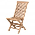 Moderná záhradná stolička Maluku so skladacou funkciou z masívneho teakového dreva v naturálnom svetlom hnedom prevedení s vysokou chrbtovou opierkou a sedadlom s lamelovou výplňou