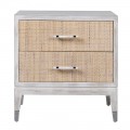 Luxusný vintage nočný stolík Melia s dvomi zásuvkami s hnedým ratanovým výpletom a krémovým náterom s vymytým efektom 63 cm