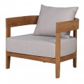 Luxusné moderné záhradné kreslo Eicha s rámom z teakového dreva v hnedej farbe a sivými čalúnenými vankúšmi 80 cm