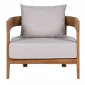 Luxusné moderné záhradné kreslo Eicha s rámom z teakového dreva v hnedej farbe a sivými čalúnenými vankúšmi 80 cm