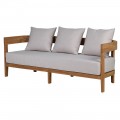 Luxusná retro záhradná sedačka Eicha s tromi miestami so sedacím vankúšom a tromi opierkovými vankúšmi s penovou výplňou a sivým poťahom s konštrukciou z masívneho teakového dreva v teplej hnedej farbe