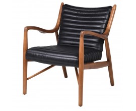 Luxusné kožené kreslo Milano s čiernym čalúnením a hnedou drevenou konštrukciou 83 cm