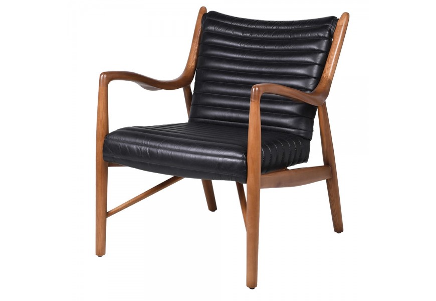 Luxusné kožené kreslo Milano s čiernym čalúnením a hnedou drevenou konštrukciou 83 cm