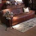 Luxusná retro hnedá trojmiestna sedačka Milano s vrúbkovaným prešívaním z pravej kože 215 cm