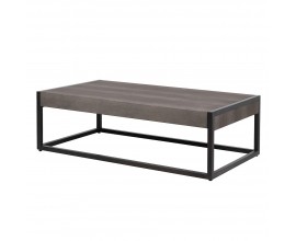 Luxusný industriálny konferenčný stolík Auden obdĺžnikového tvaru so sivou doskou s eko kožou  a čiernou kovovou konštrukciou