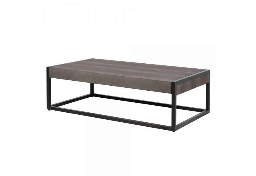 Luxusný industriálny konferenčný stolík Auden obdĺžnikového tvaru so sivou doskou s eko kožou  a čiernou kovovou konštrukciou